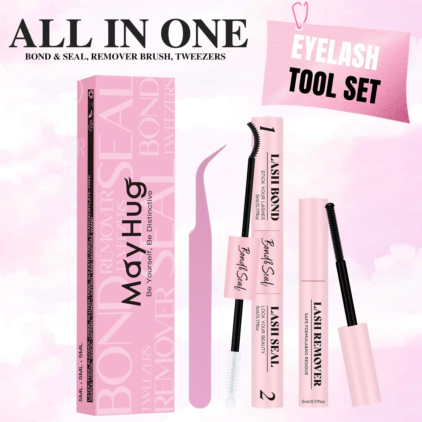Mayhug stainless steel tweezers with a brush-top to fluff lashes