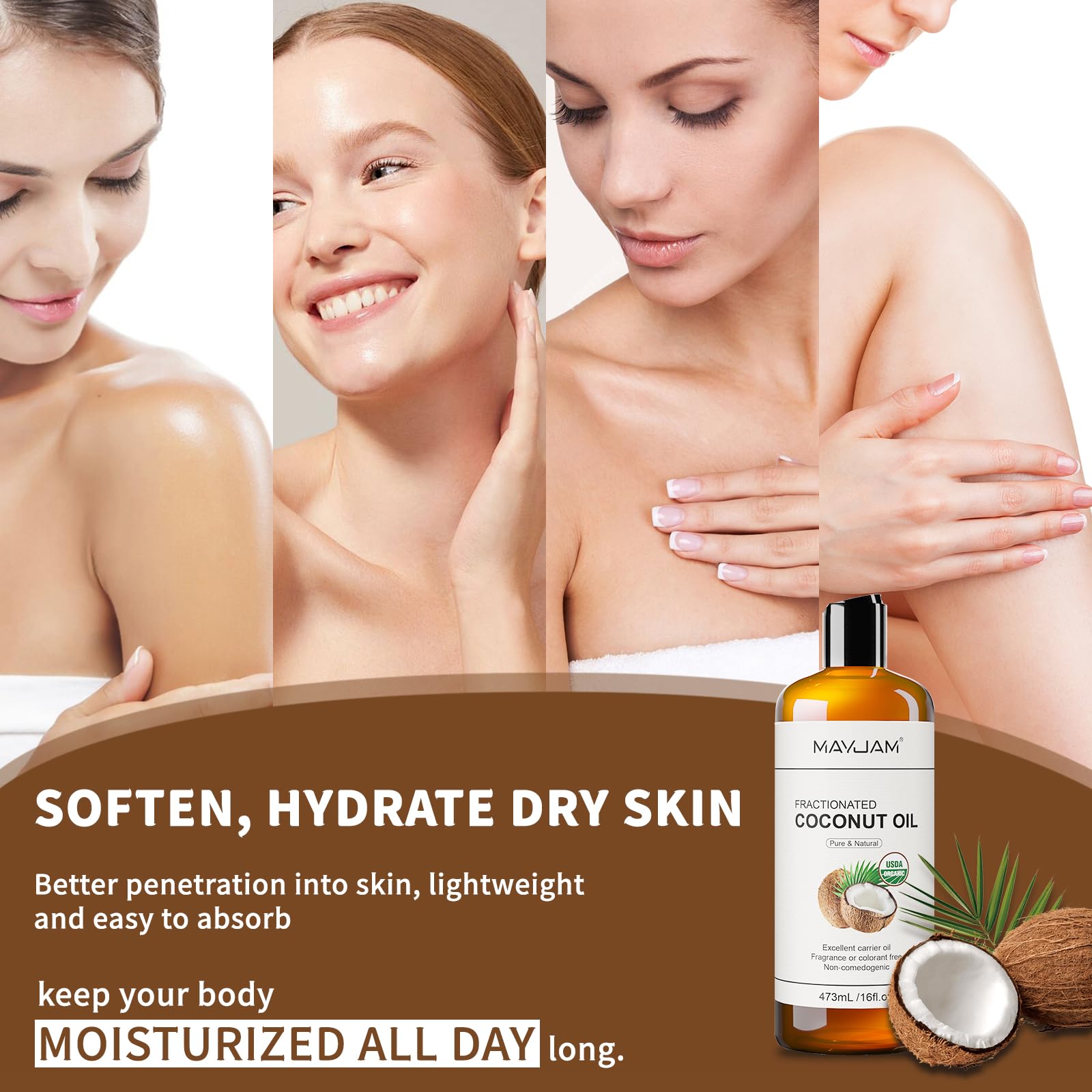 MAYJAM Aceite de Coco Fraccionado, hidratación del cabello para una melena suave.