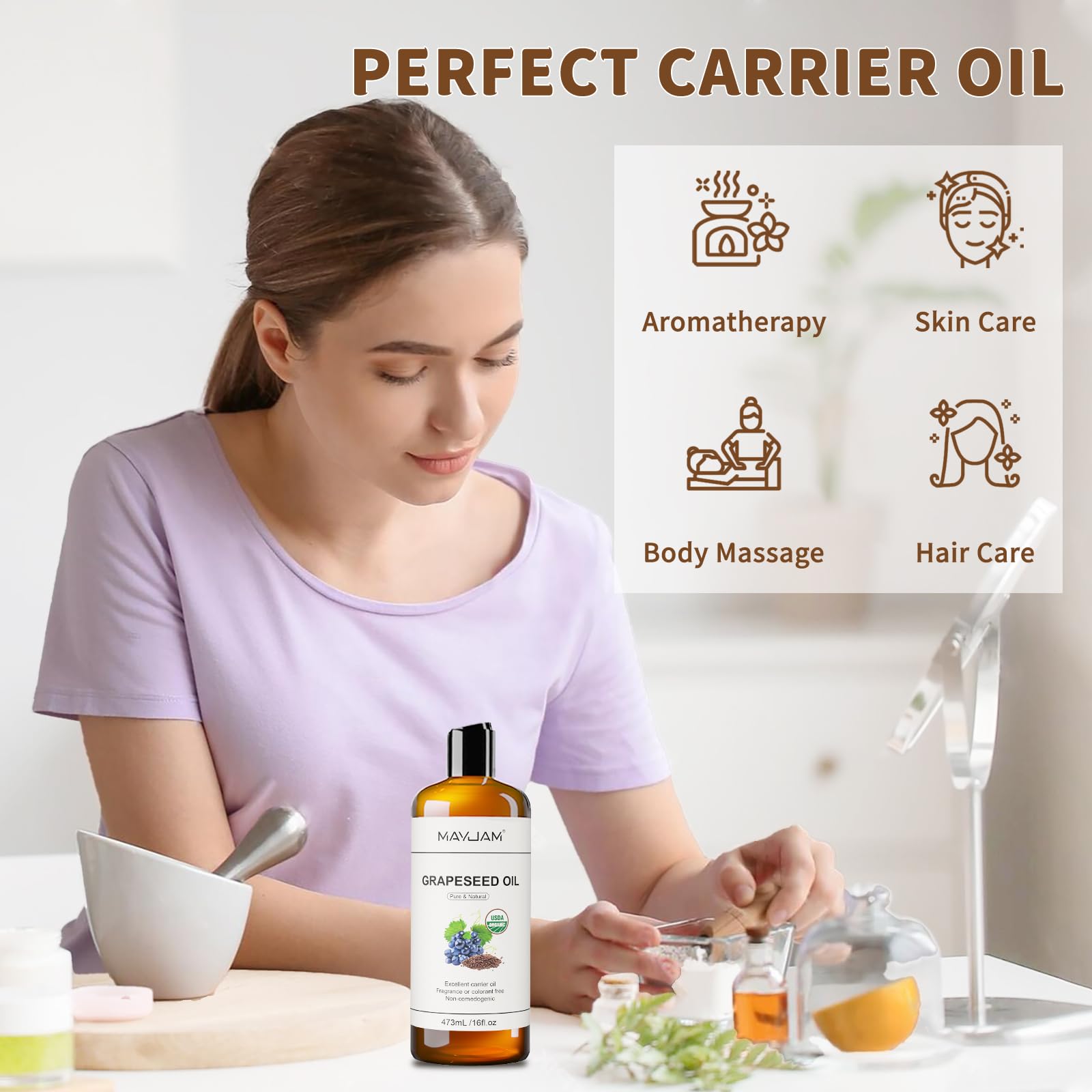 MAYJAM Aceite de uva, cuidado del cabello para nutrir y suavizar.