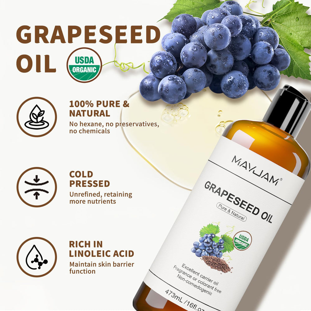 MAYJAM Aceite de uva, textura ligera, se absorbe rápidamente para rostro.