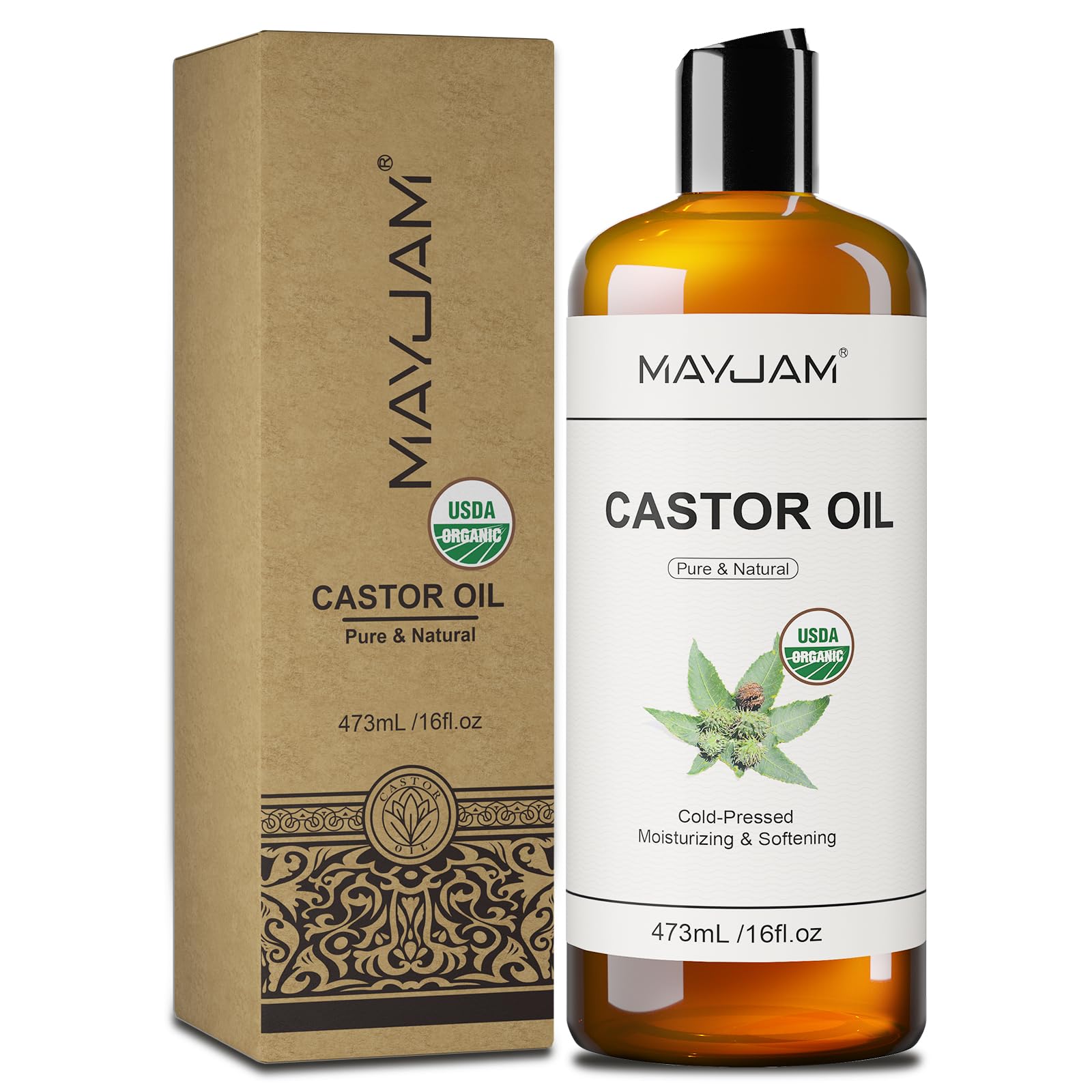 Family-sized MAYJAM castor oil bottle suitable for whole family