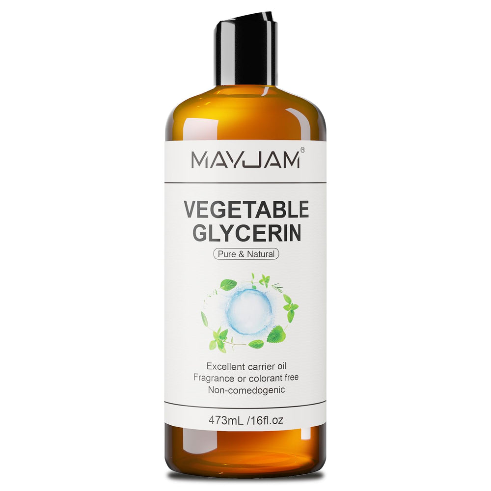 MAYJAM vegetable glycerine bottle close-up for deep skin hydration.