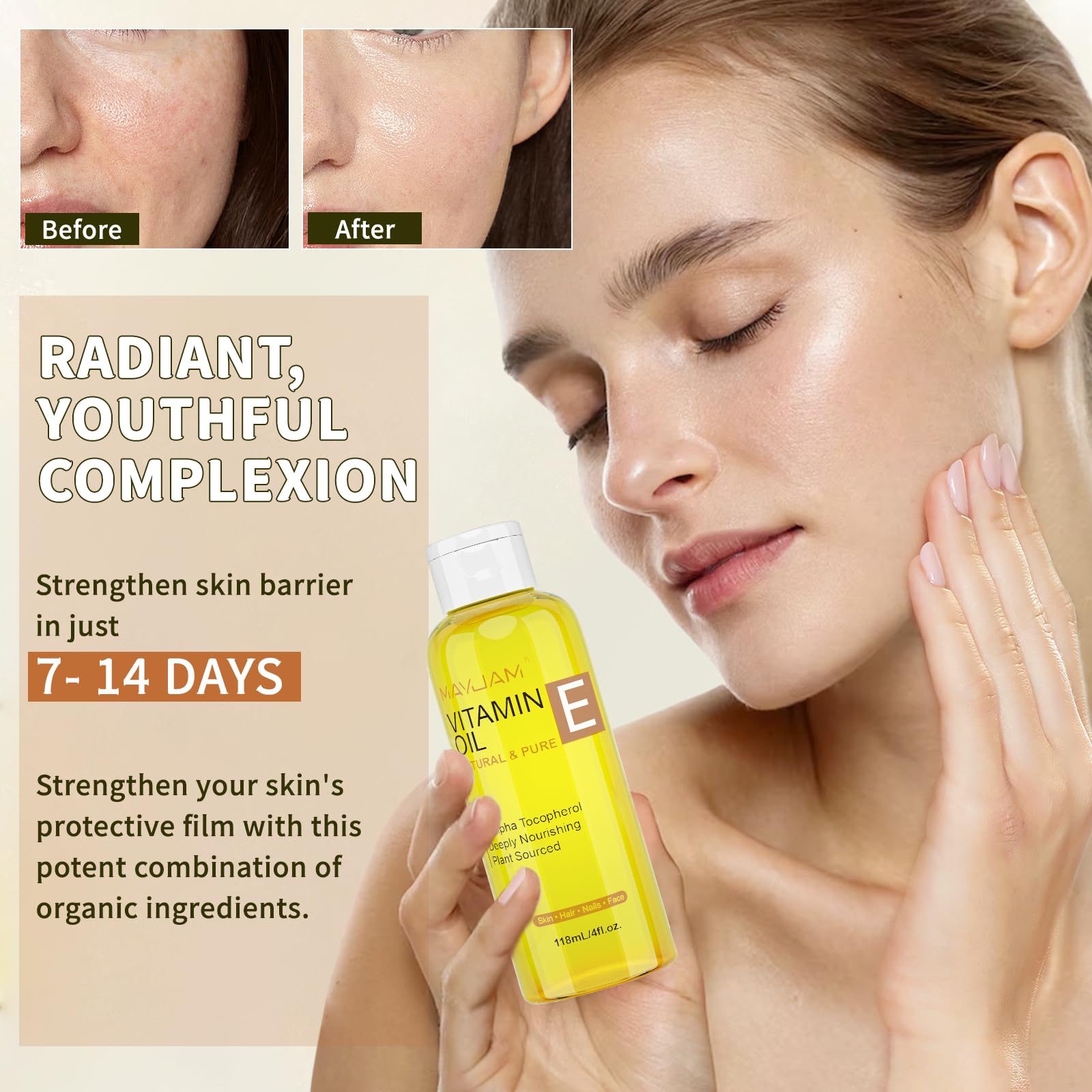 MAYJAM vitamin E oil for hair and scalp nourishment.