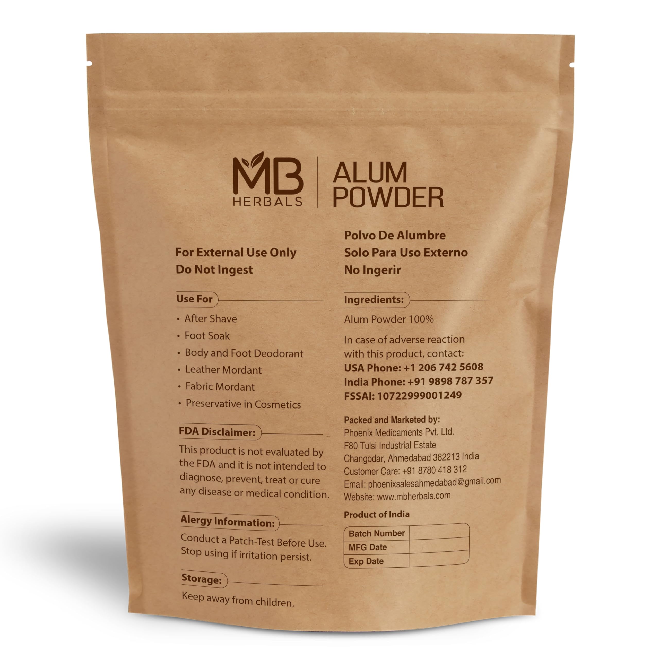 Close-up of MB Herbals Alum Powder texture for versatile use.