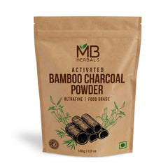 MB Herbals carbon bambu activado 100 g en empaque práctico para uso diario