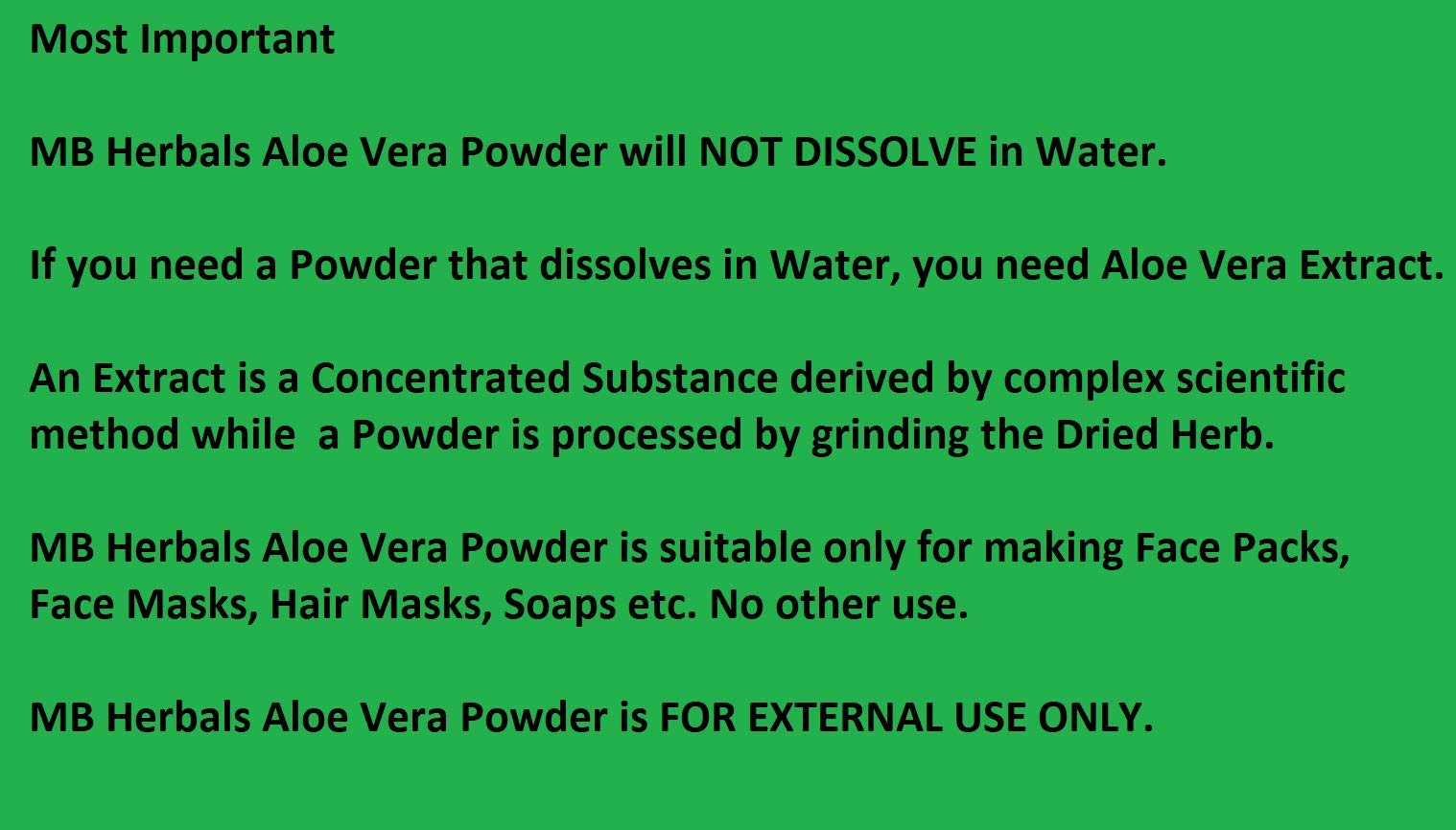 Polvo de aloe vera para mascarillas externas en casa.