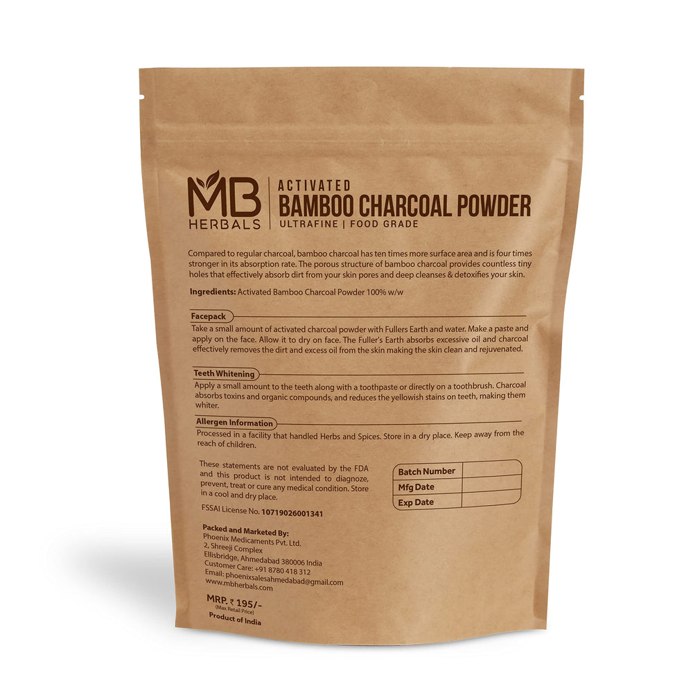 MB Herbals polvo bambu activado textura fina para mascarillas y limpieza de la piel