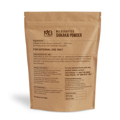 MB Herbals Shikakai powder packaging showing wildcrafted, pure formula.