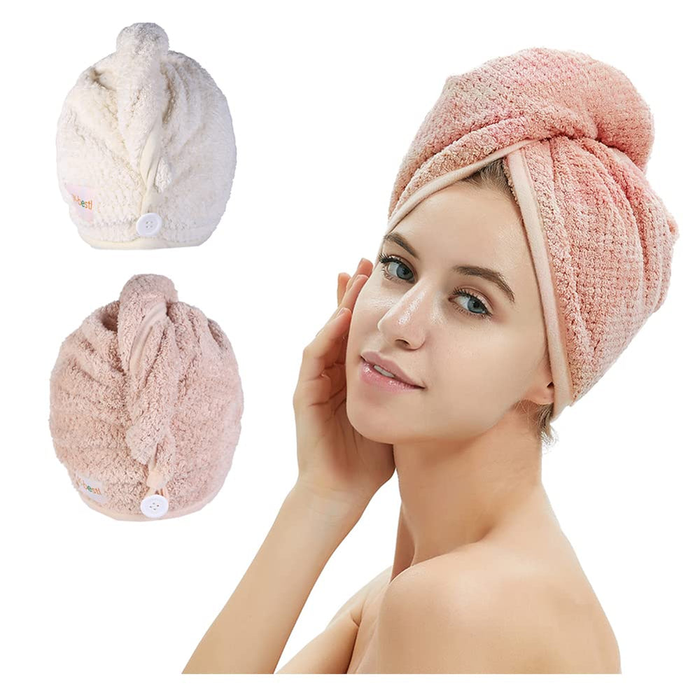 M-bestl hair towel wrap pink close-up shows plush microfiber absorbency for quick, gentle drying.