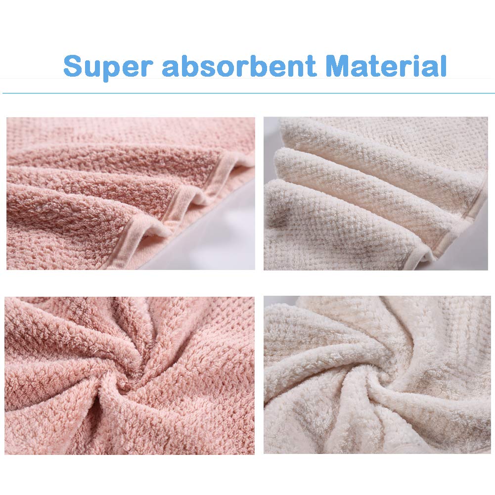 M-bestl turban-style hair towel on head shows convenient twist-and-secure tie hoop.