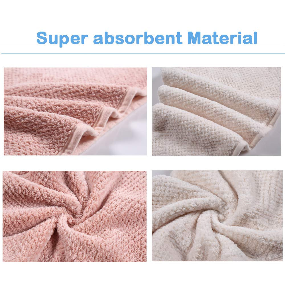 M-bestl turban-style hair towel on head shows convenient twist-and-secure tie hoop.