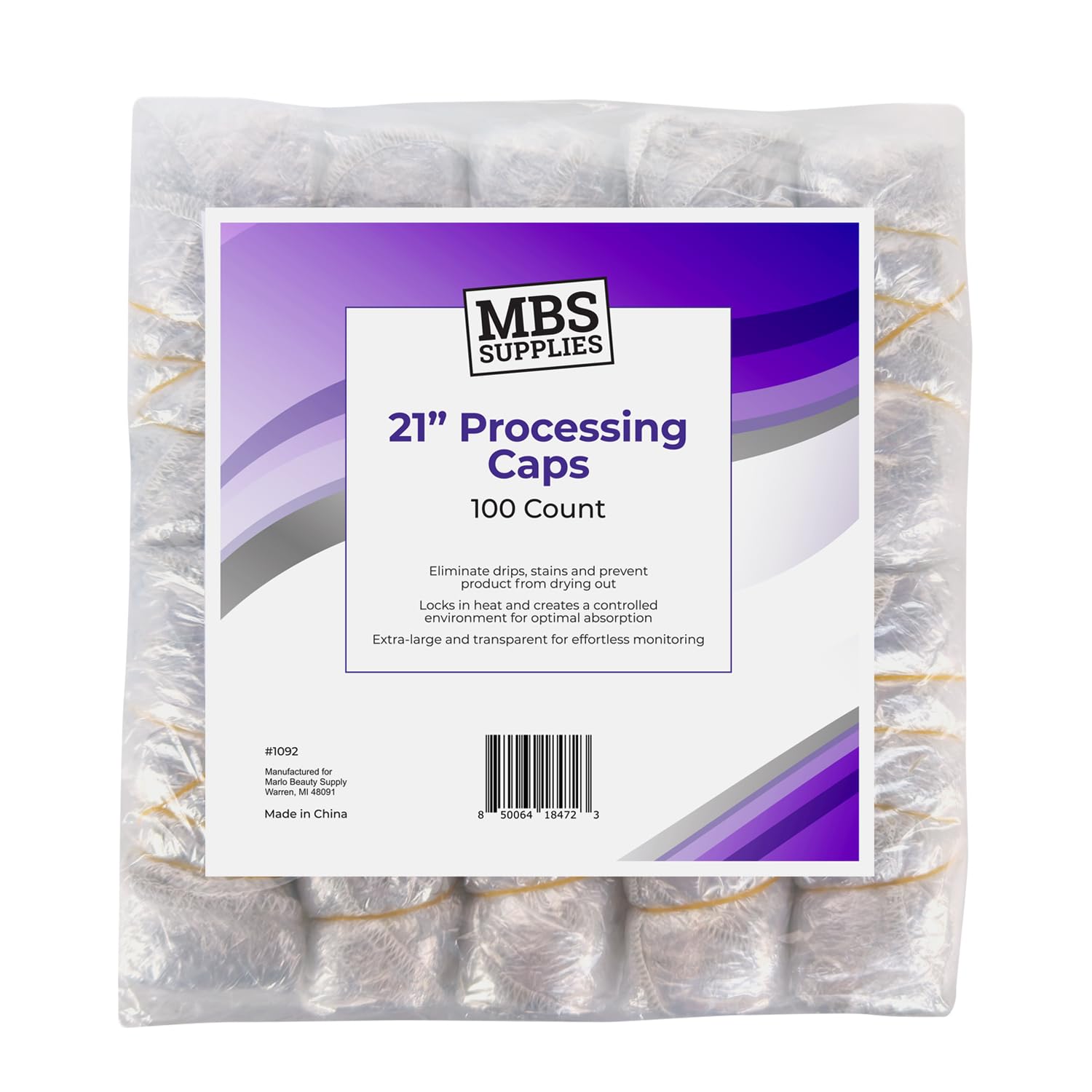 MBS Supplies 21-inch disposable processing cap provides a drip-free barrier during color and conditioning.