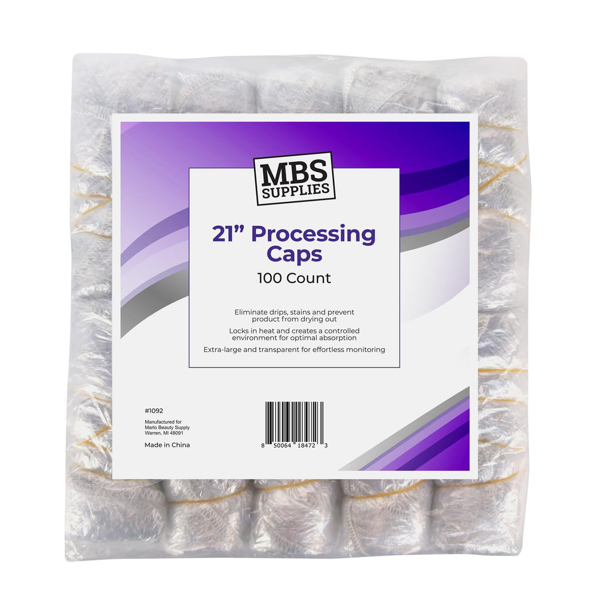 MBS Supplies 21-inch disposable processing cap provides a drip-free barrier during color and conditioning.