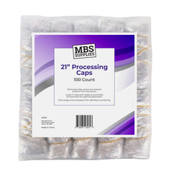 MBS Supplies 21-inch disposable processing cap provides a drip-free barrier during color and conditioning.