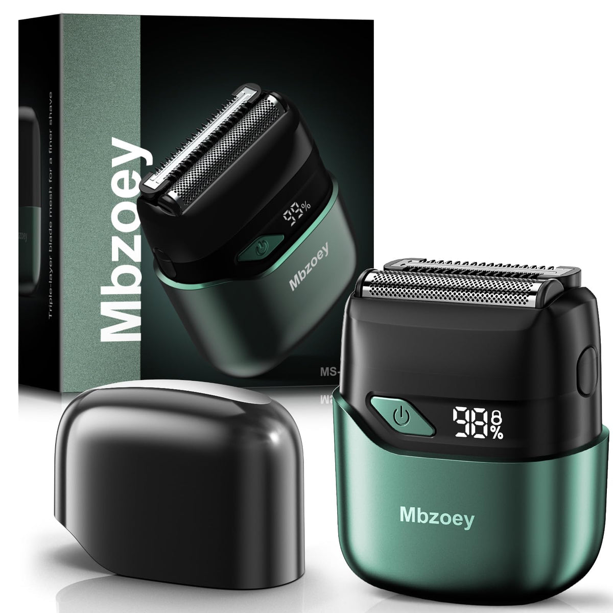 Mbzoey Emerald Green electric foil shaver front view highlighting compact, portable grooming.