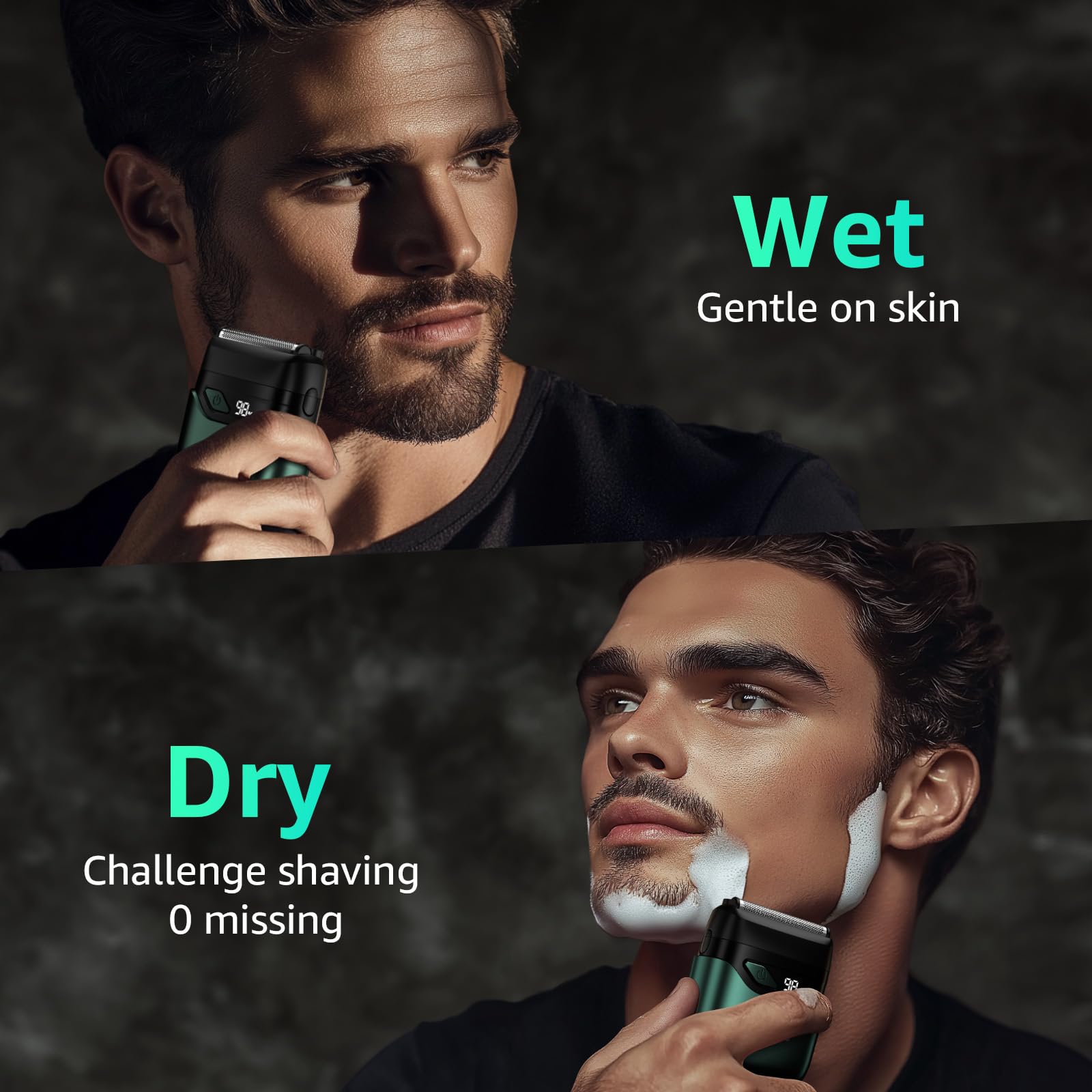 Mbzoey Emerald Green IPX7 waterproof design supports wet and dry shaving.