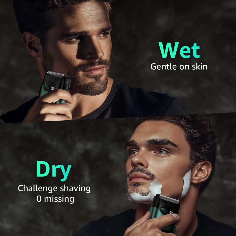 Mbzoey Emerald Green IPX7 waterproof design supports wet and dry shaving.