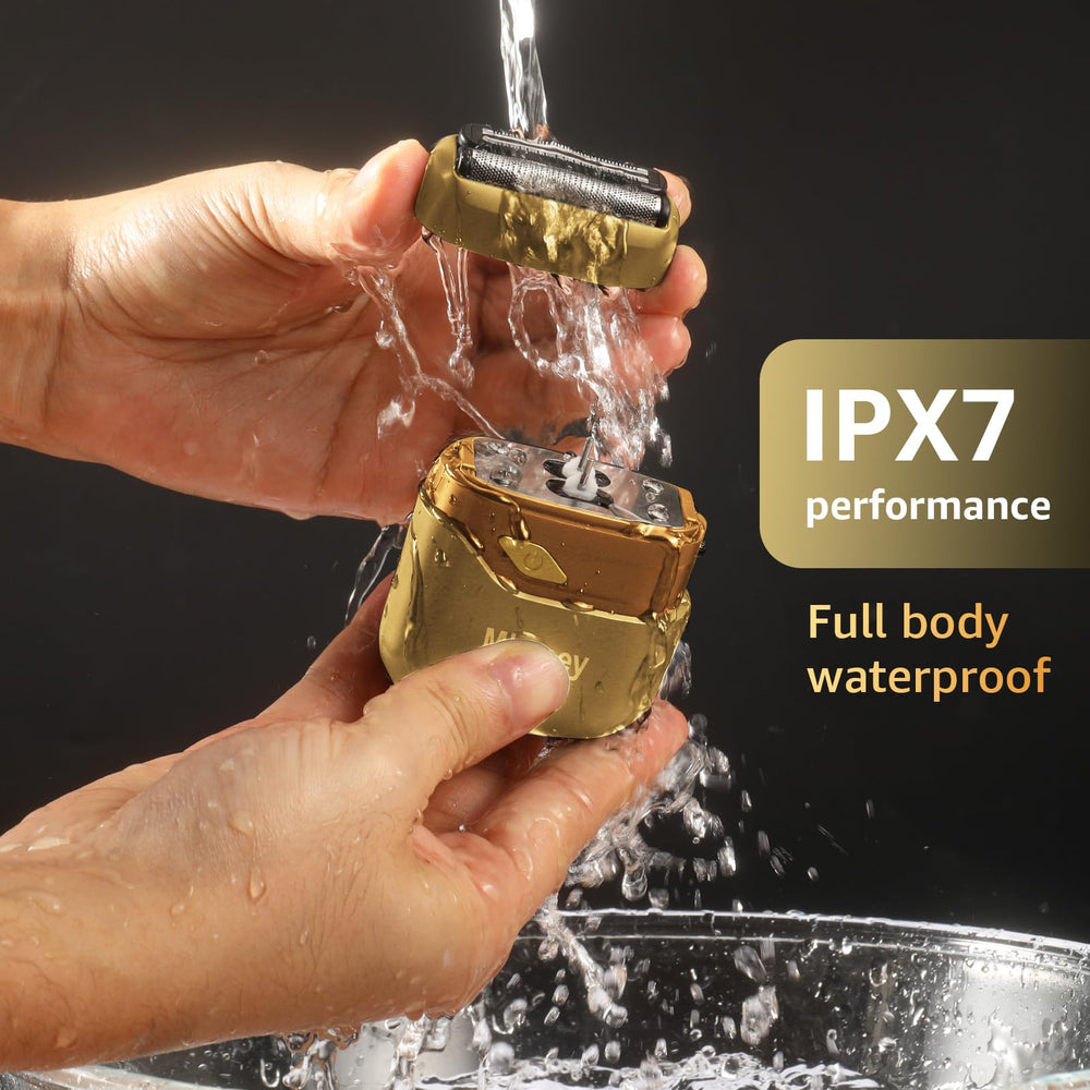 Mbzoey IPX7 waterproof shaver for wet and dry use.