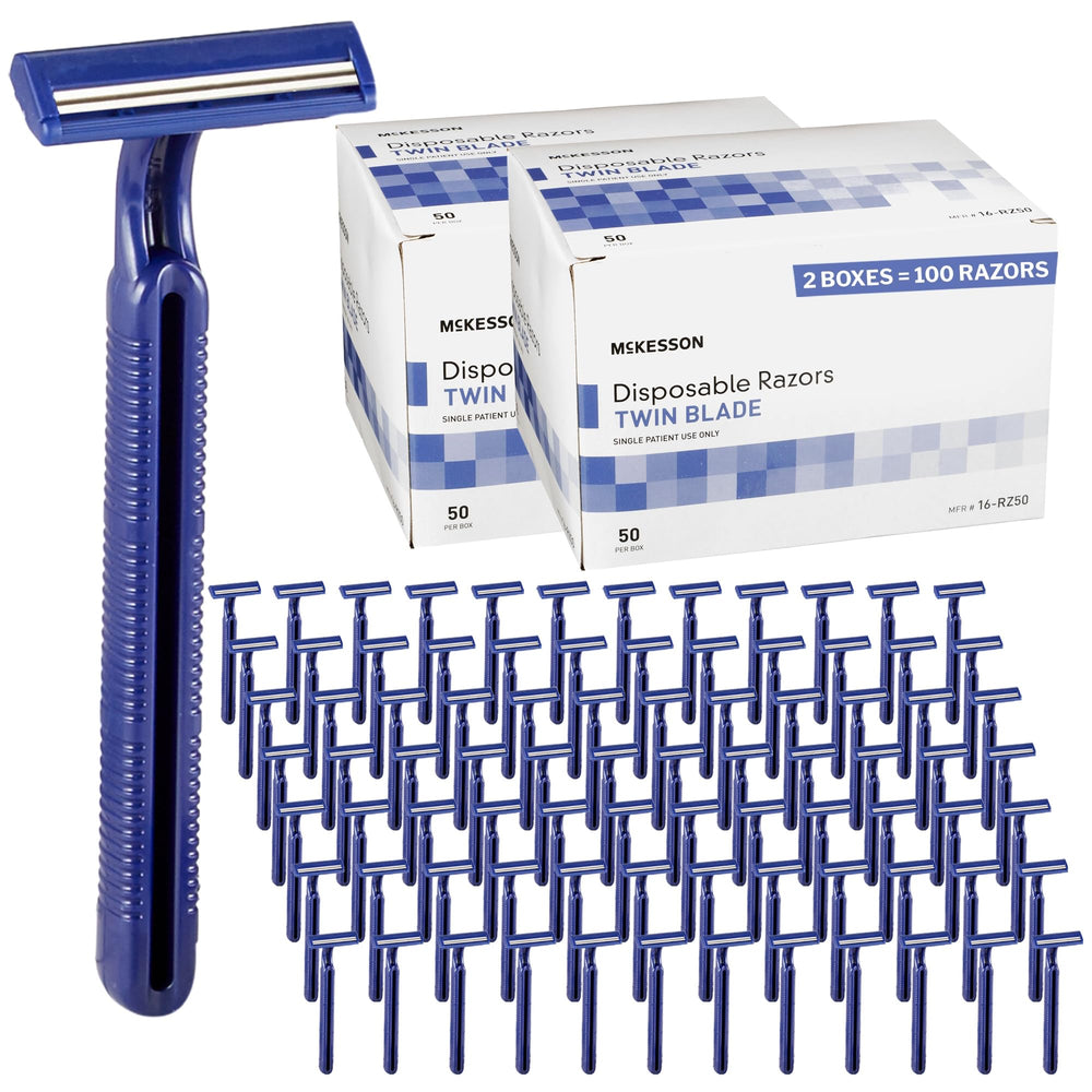 McKesson disposable razors bulk pack blue with twin blades ideal for clinics and travel