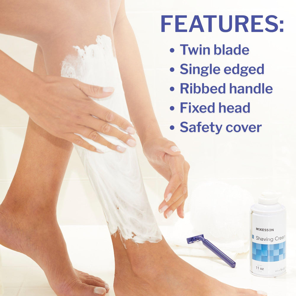 McKesson disposable razors safety cap highlighting hygienic handling and storage