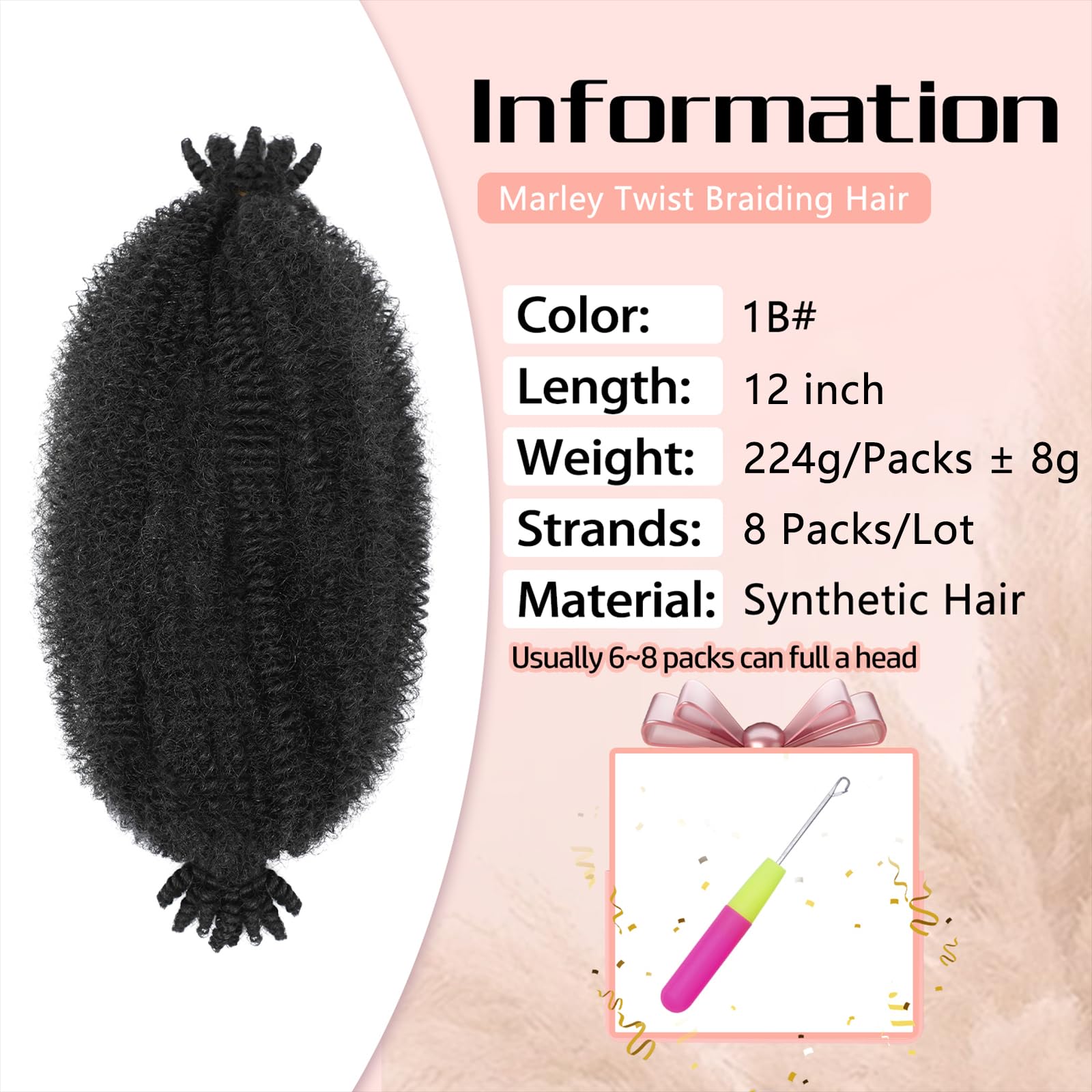 MCNJM Afro twist hair 1B pre-separated eight-pack for easy maintenance.