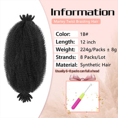 MCNJM Afro twist hair 1B pre-separated eight-pack for easy maintenance.