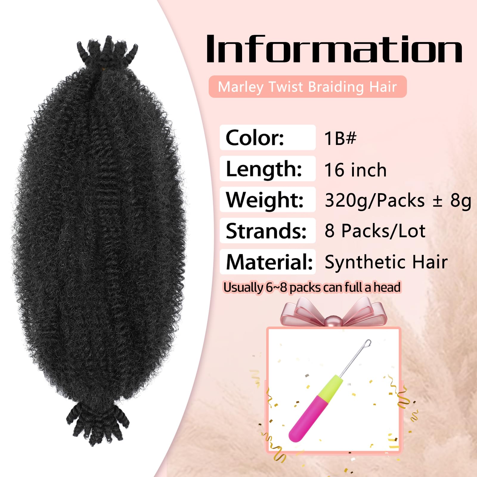 MCNJM Springy Afro Twist 16 inch voluminous pack for a dramatic full look.