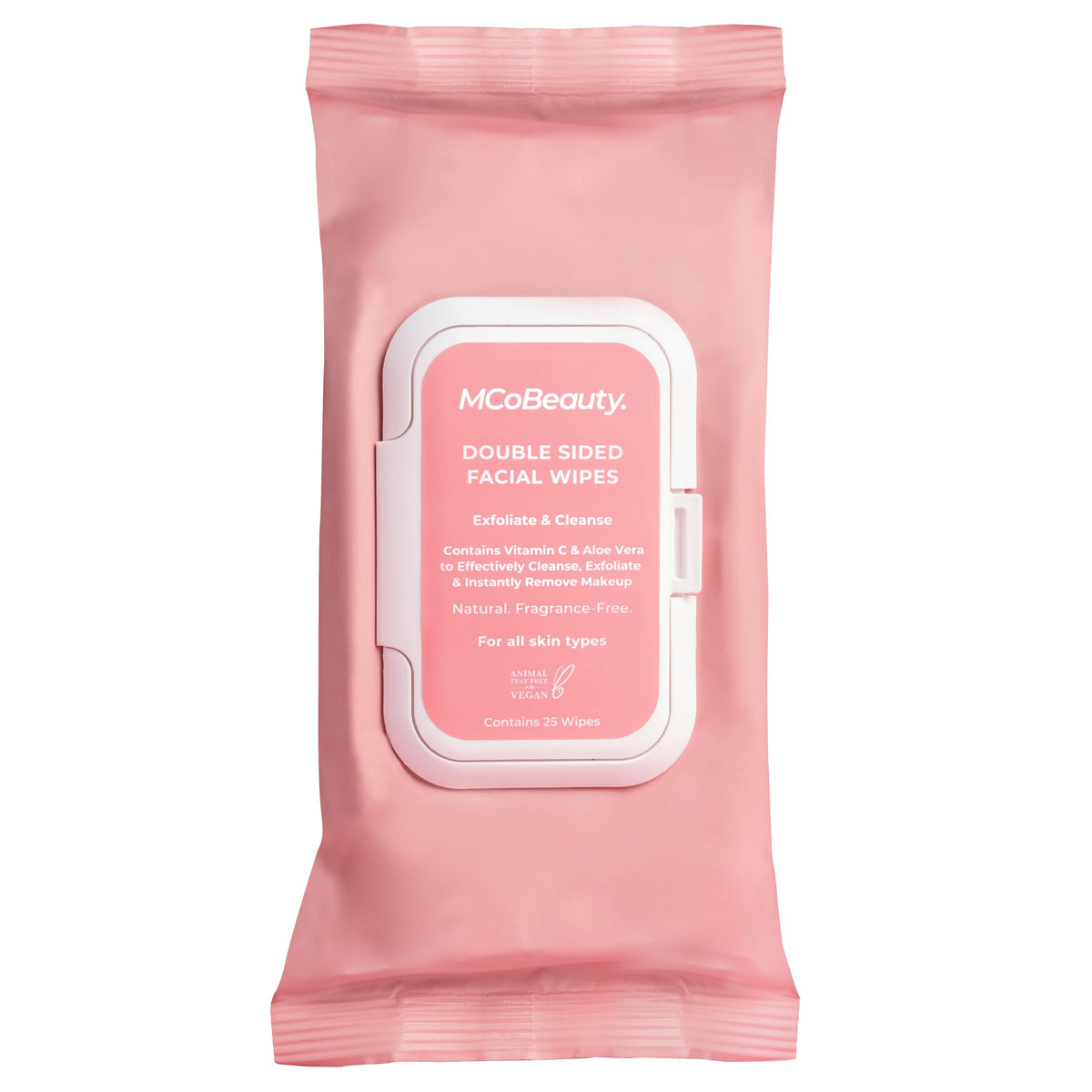 MCoBeauty double-sided facial wipes pack ready for quick cleansing and exfoliation.
