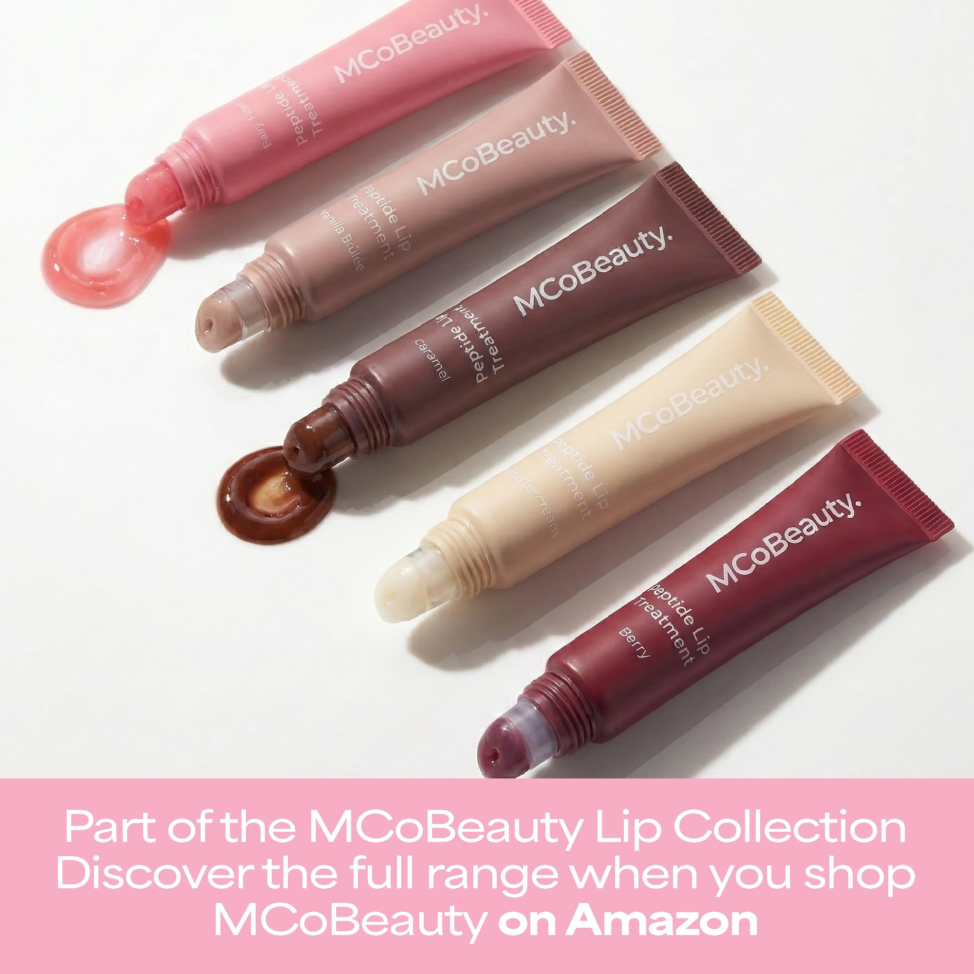 MCoBeauty Peptide Lip Treatment Vanilla Brulee packaging shot for on-the-go lip care.