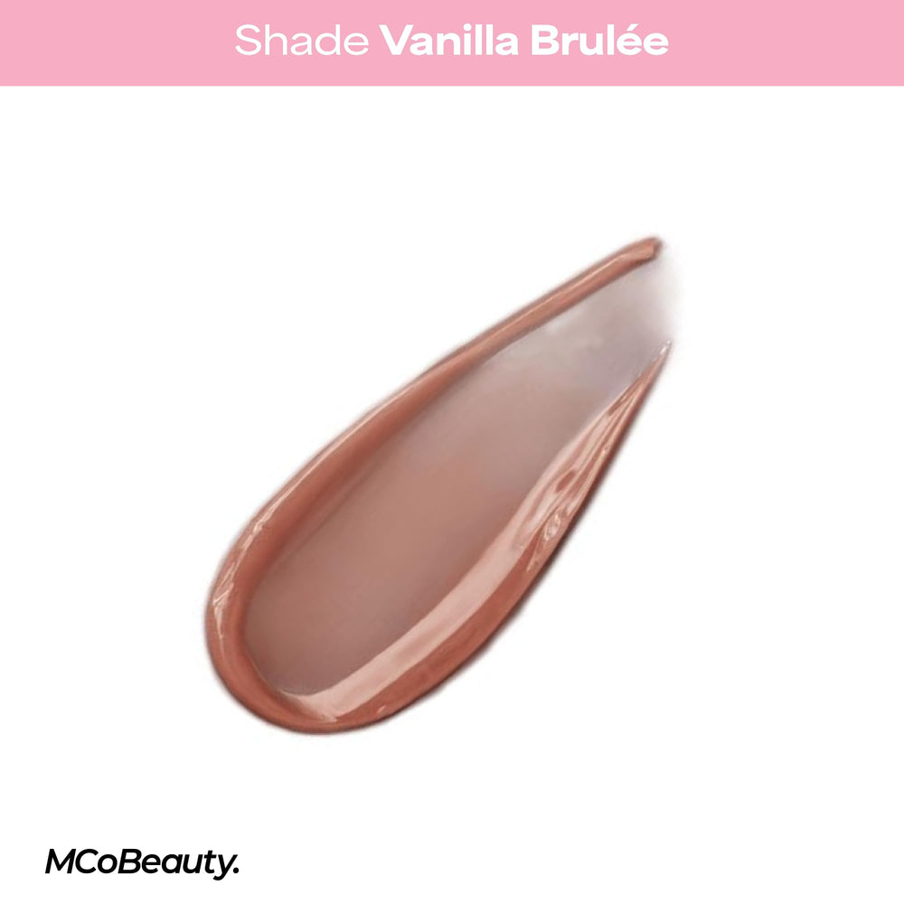 MCoBeauty Peptide Lip Treatment Vanilla Brulee base applied under lipstick for comfortable wear.