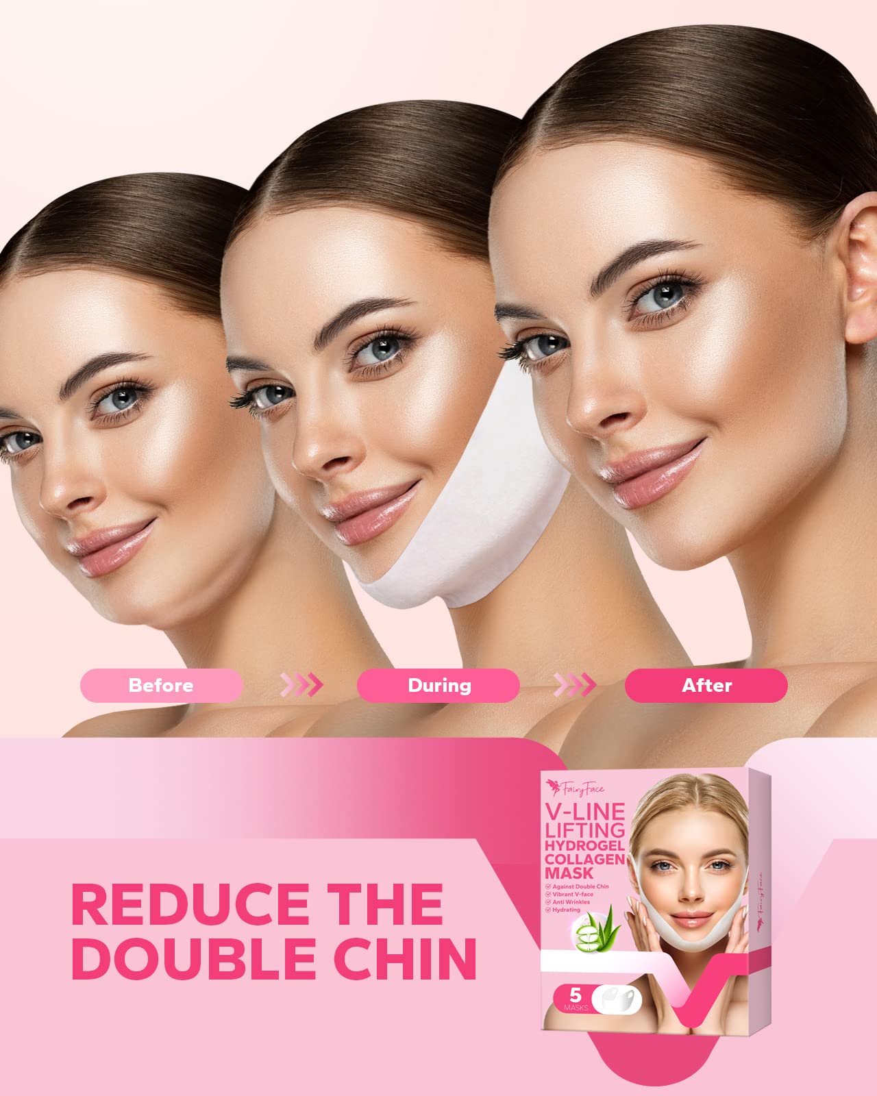 MCOMCE FairyFace mascarilla en barbilla, ajuste cómodo y lifting suave.