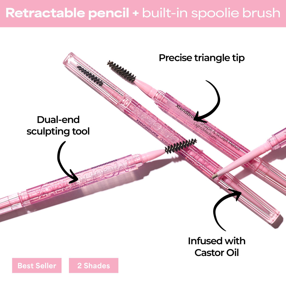 Spoolie integrado para mezclar y elevar las cejas.