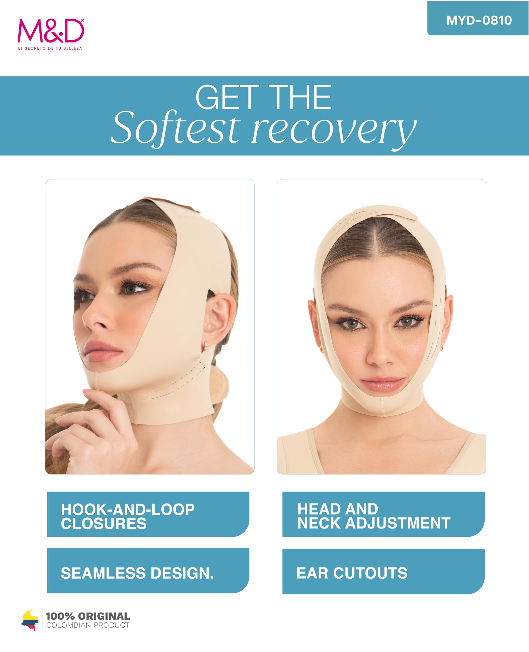 M&D chin strap with adjustable closure to tailor compression for daily recovery.