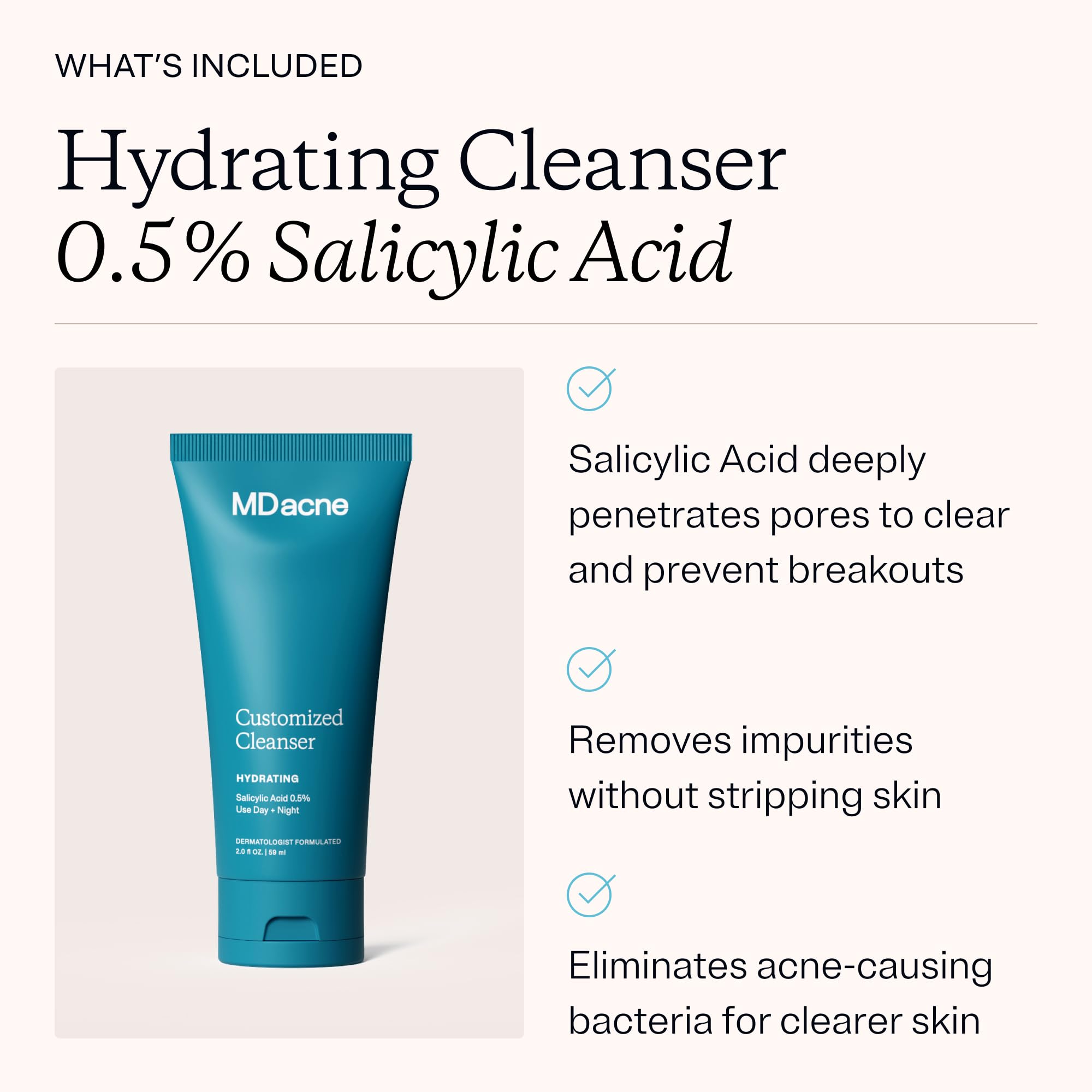 MDacne lightweight moisturizer seen on skin for barrier support.