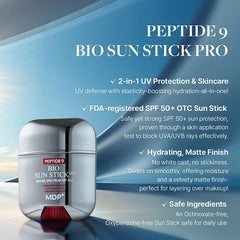 MDP Peptide 9 Bio Sunstick Pro twist-dial applicator enables precise, mess-free use.