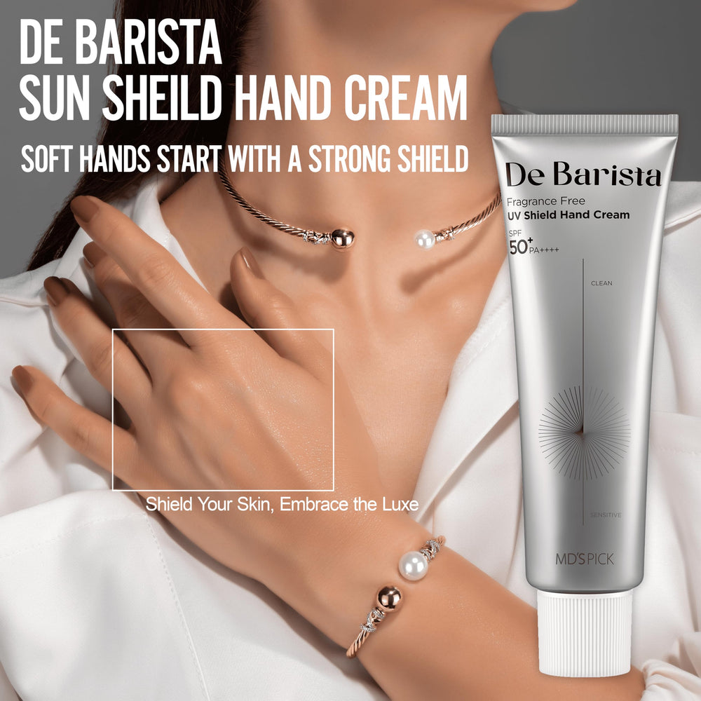 MD'S PICK De Barista Sun Shield Hand Cream SPF50+ for fragrance-free sensitive skin.