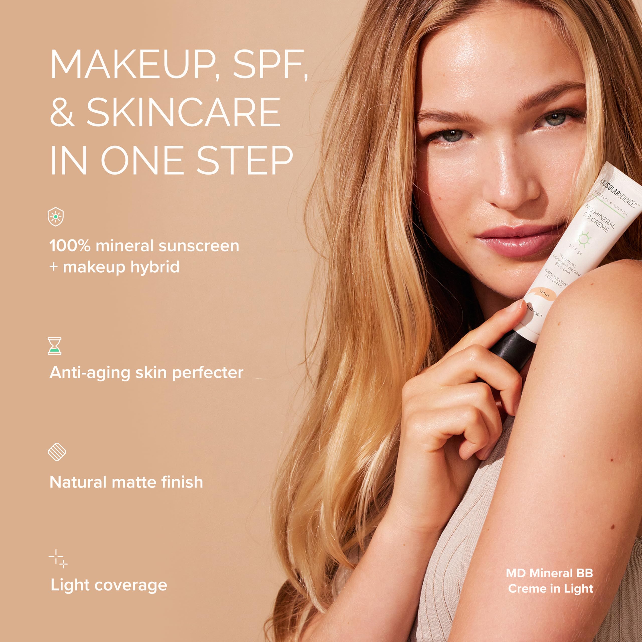 MDSolarSciences Mineral BB Creme SPF 50 label closeup highlighting SPF 50 protection.