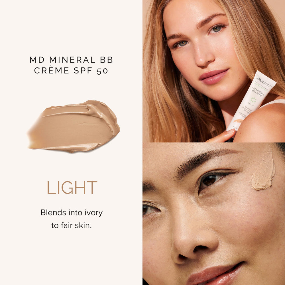 MDSolarSciences Mineral BB Creme SPF 50 matte finish on skin.