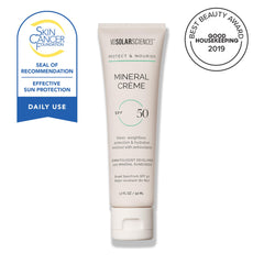 MDSolarSciences Mineral Creme SPF 50 bottle dispensing product for daily use.