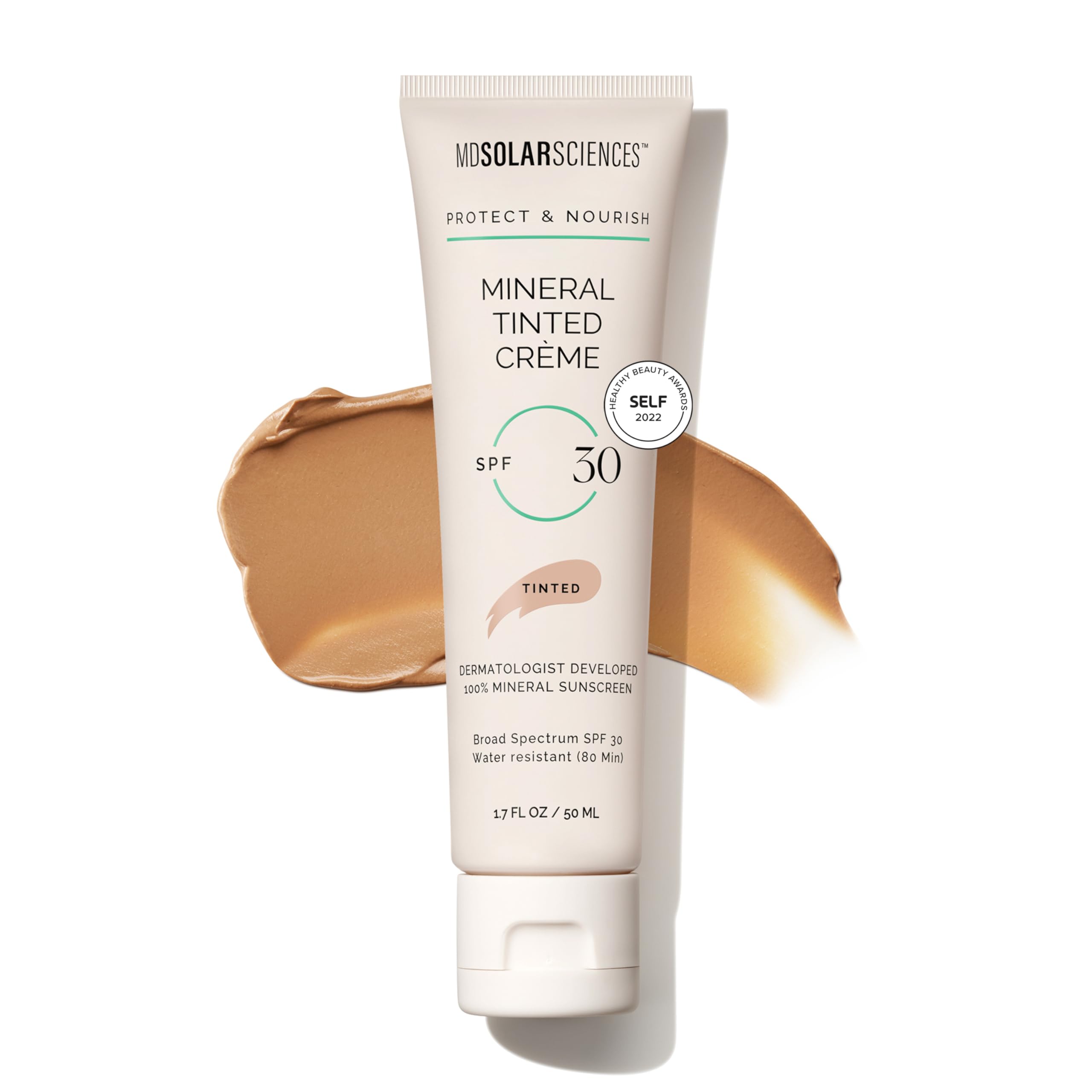 MDSolarSciences Mineral Tinted Crème SPF 30 bottle shows invisible tint for most skin tones.