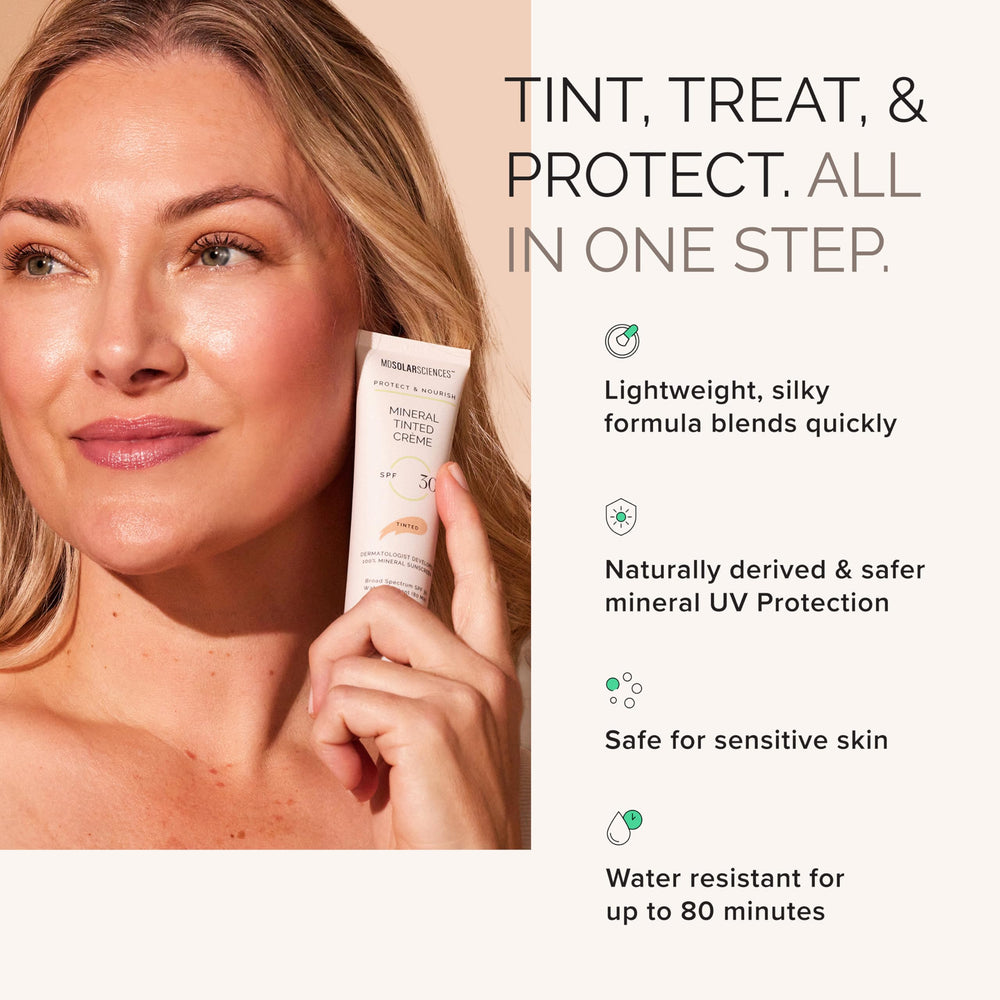 MDSolarSciences Mineral Tinted Crème SPF 30 face-closeup shows an invisible, sheer coverage.