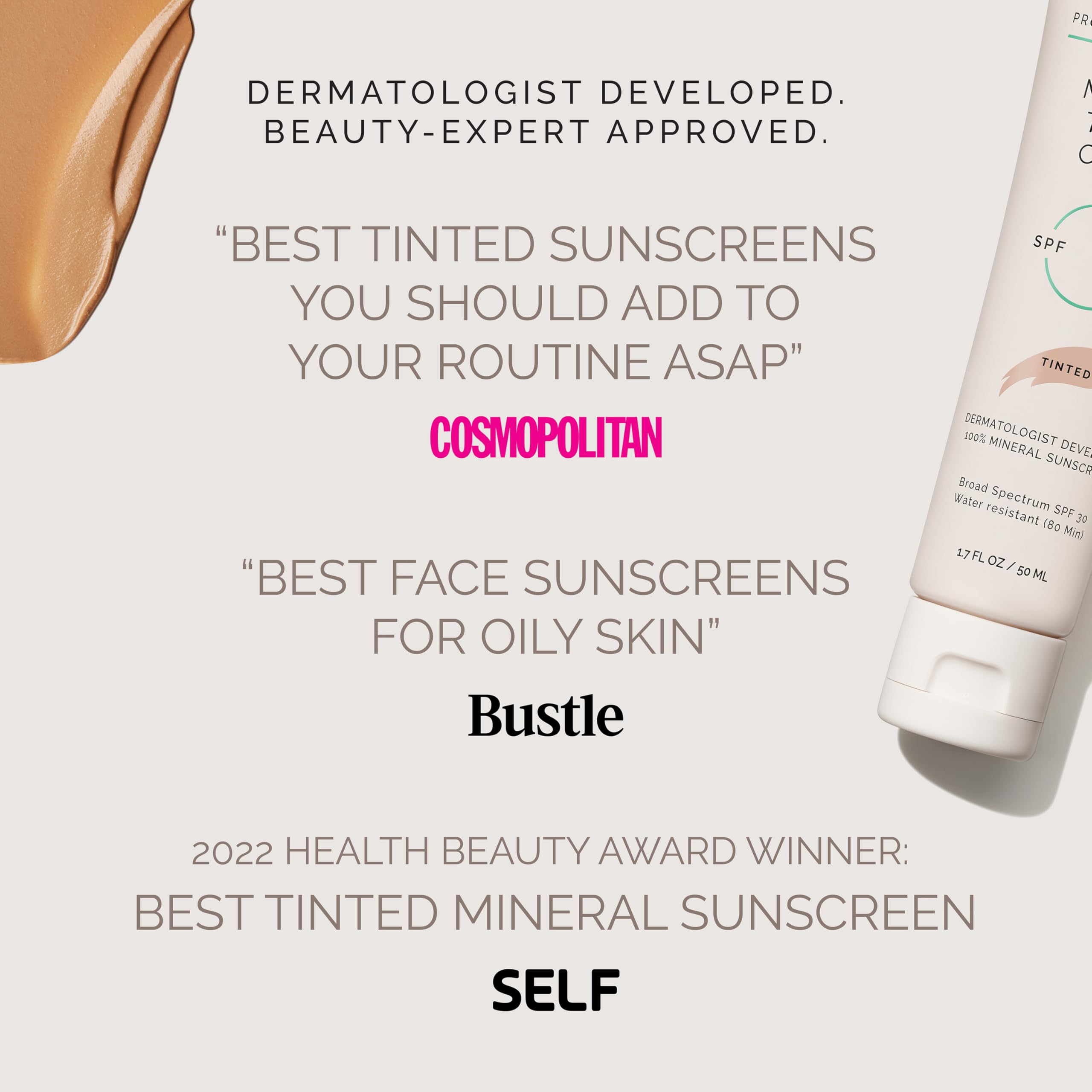 MDSolarSciences Mineral Tinted Crème SPF 30 swatch demonstrates water resistance on skin.