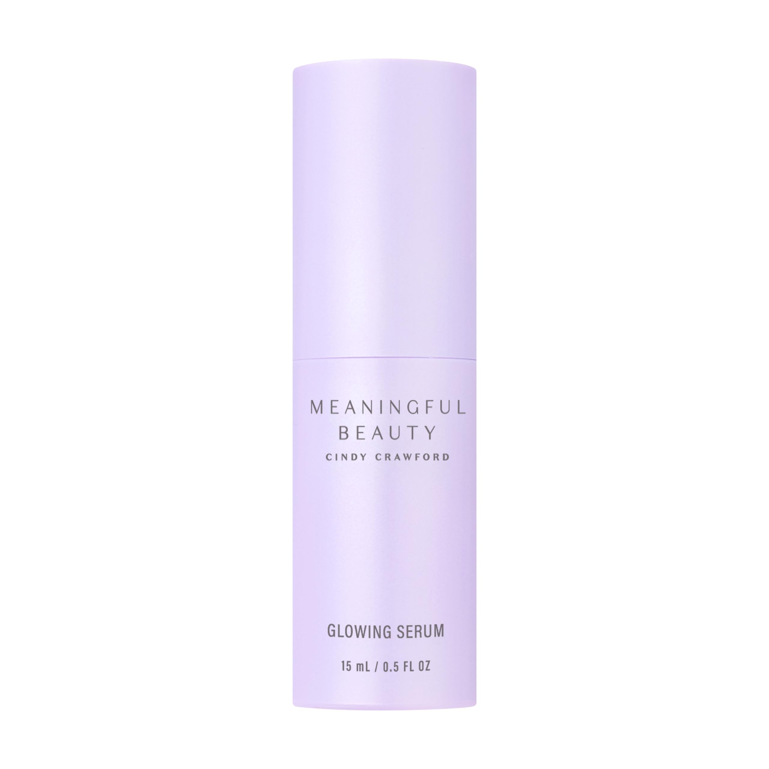 Meaningful Beauty glowing serum bottle shows radiant, lightweight hydration.