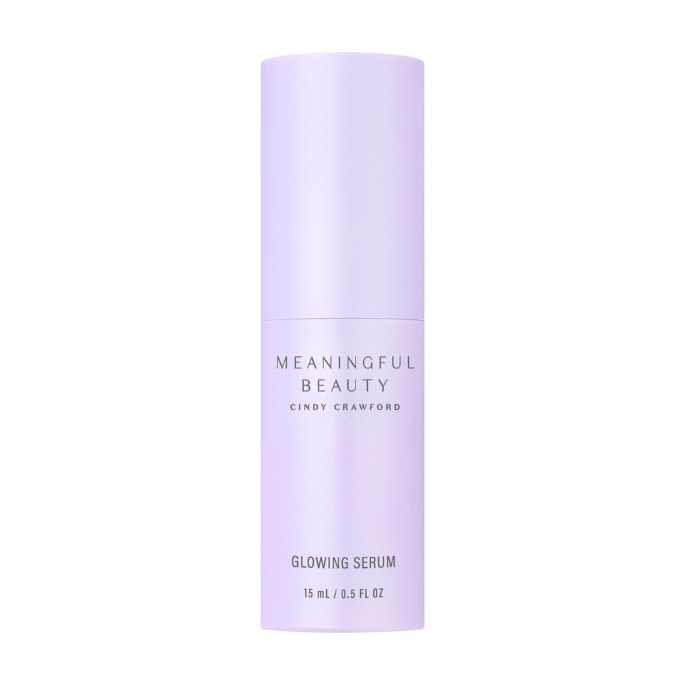 Meaningful Beauty glowing serum bottle shows radiant, lightweight hydration.