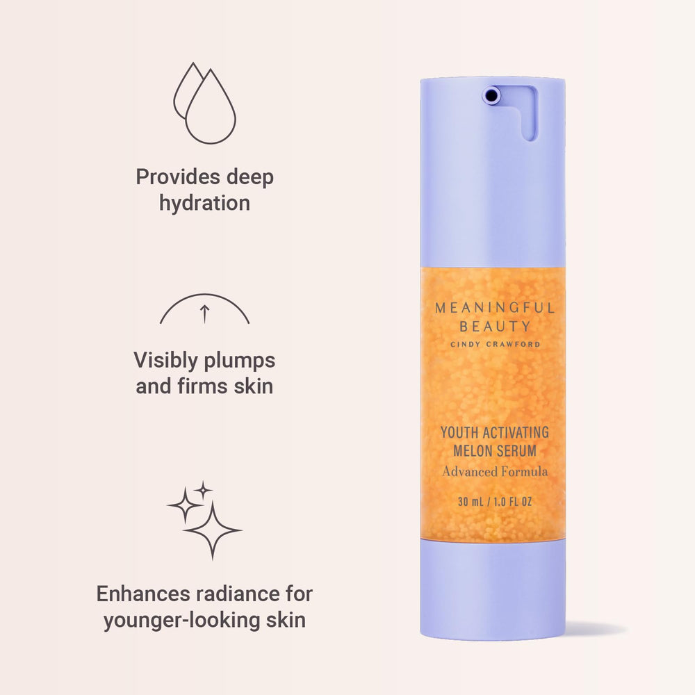 Meaningful Beauty Melon Serum dropper releasing a fast-absorbing formula.