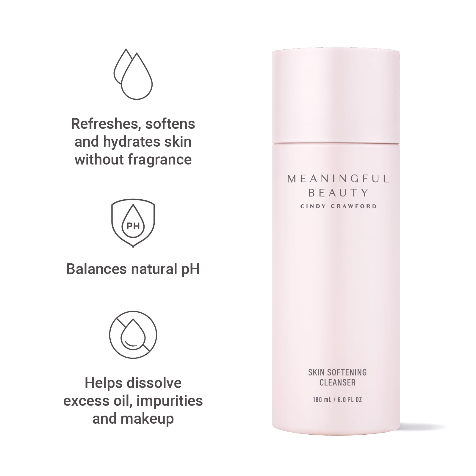 Label on Meaningful Beauty Skin Softening Cleanser indicates fragrance-free and gentle care