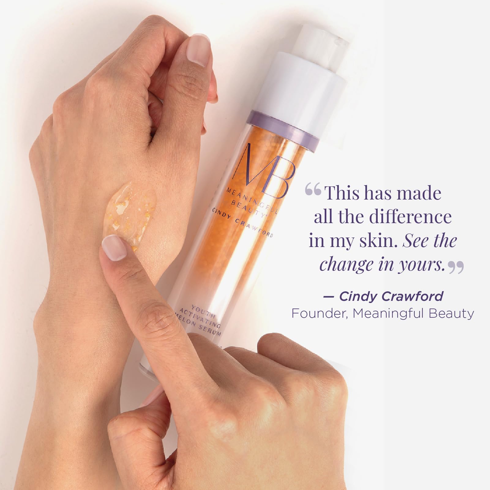 Melon stem cell concept illustration beside Meaningful Beauty Melon Serum.