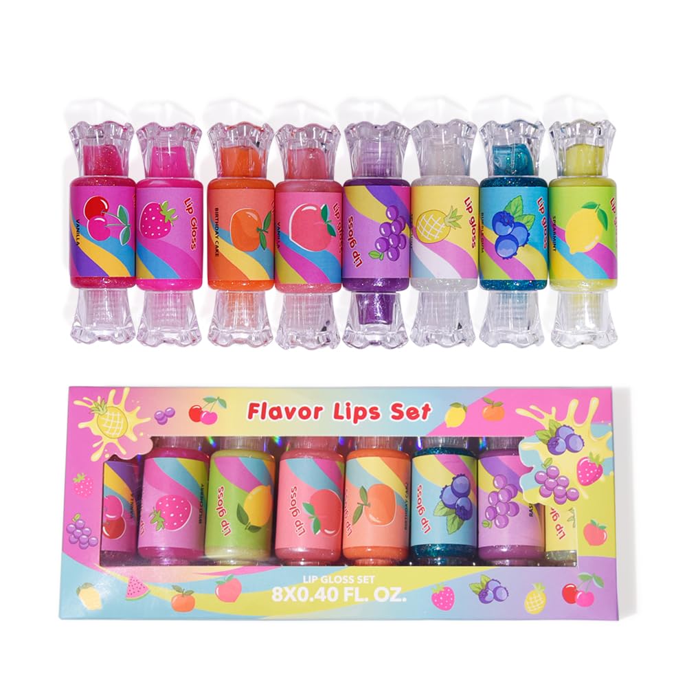 Mebtmel cute lip gloss kids set with candy shapes adds playful shine and gentle moisture