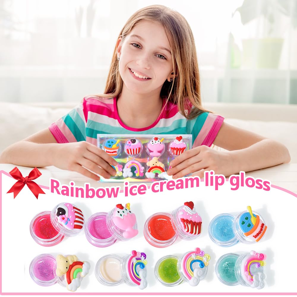 Mebtmel glitter lip gloss showcases sparkle and a child-friendly glow.
