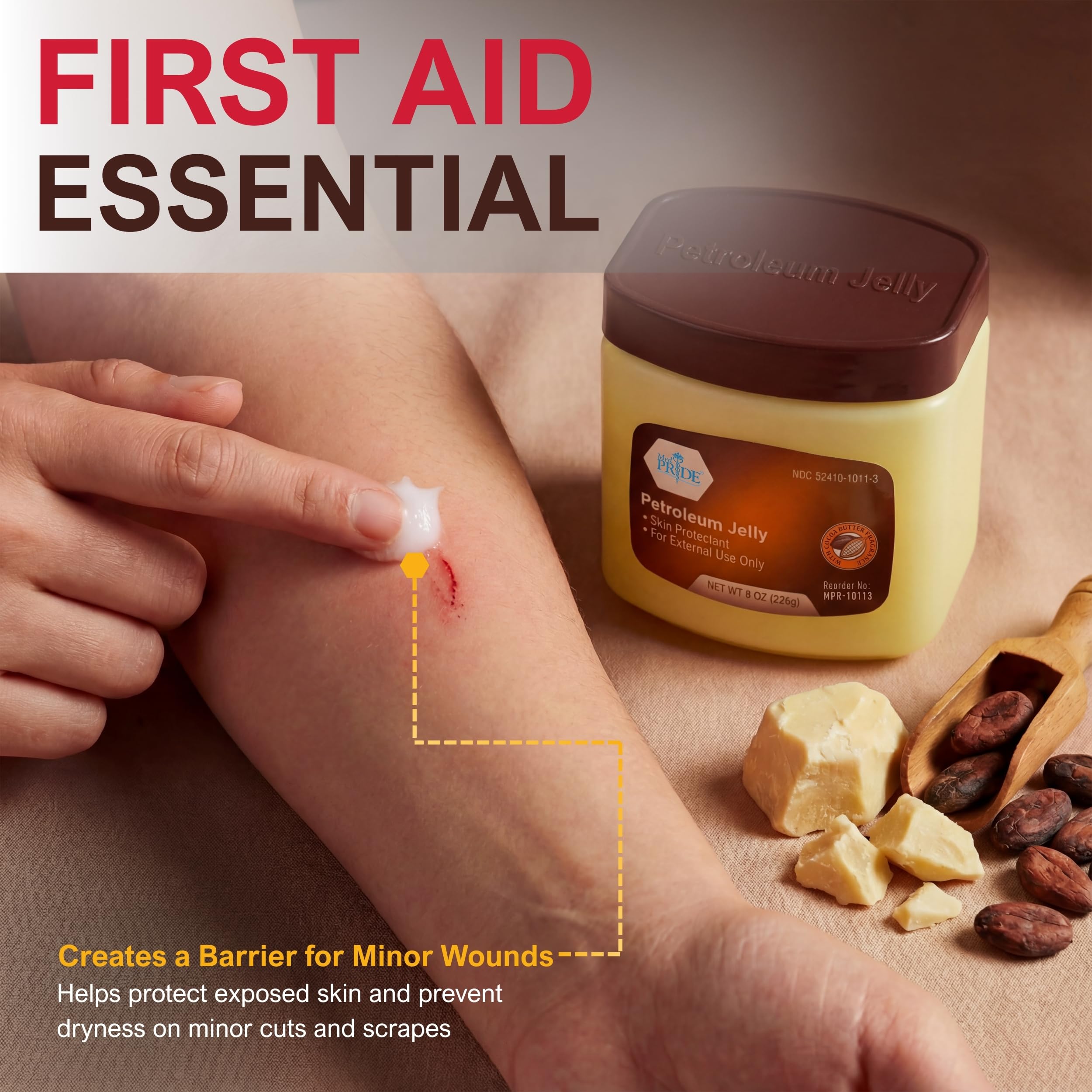 MED PRIDE Cocoa Butter Petroleum Jelly useful after showers for skin protection.